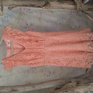 BB Dakota Women's Dress. Lace Sleeveless  Frill V-Neck Collar Lined Dress Peach